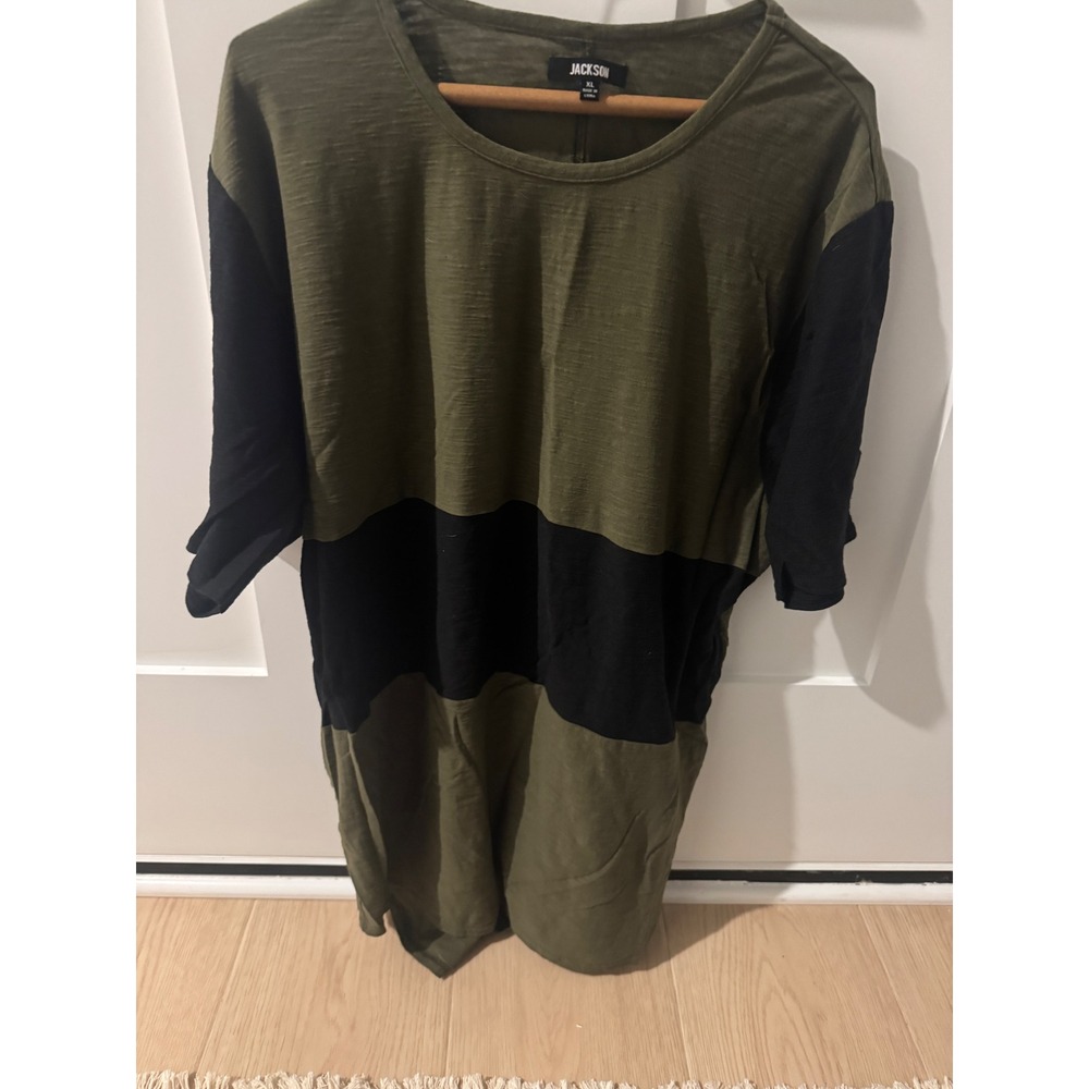 JACKSON Mens Color Block Tunic Tee Olive Black Size XL